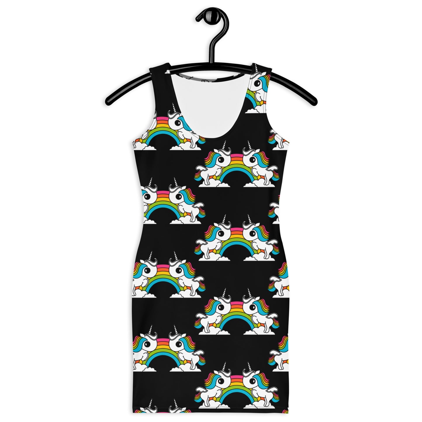 UNIQUE black - Fitted Dress with unicorns and rainbows