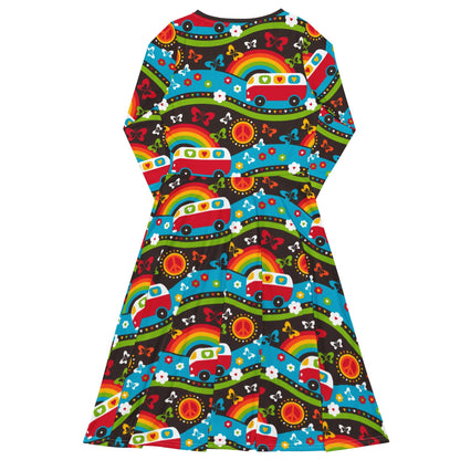 HIPPIE DAY rainbow - Midi dress with long sleeves and handy pockets