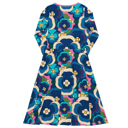PANSY FANTASY blue pink - Midi dress with long sleeves and handy pockets