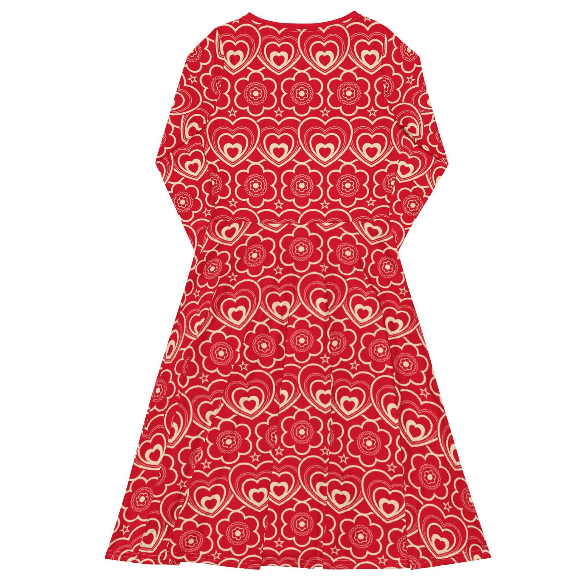 RAMONA red - Midi dress with long sleeves and handy pockets