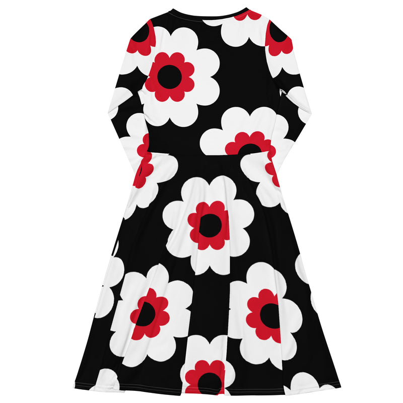 FANCY BLOOM red black - Midi Dress With Pockets