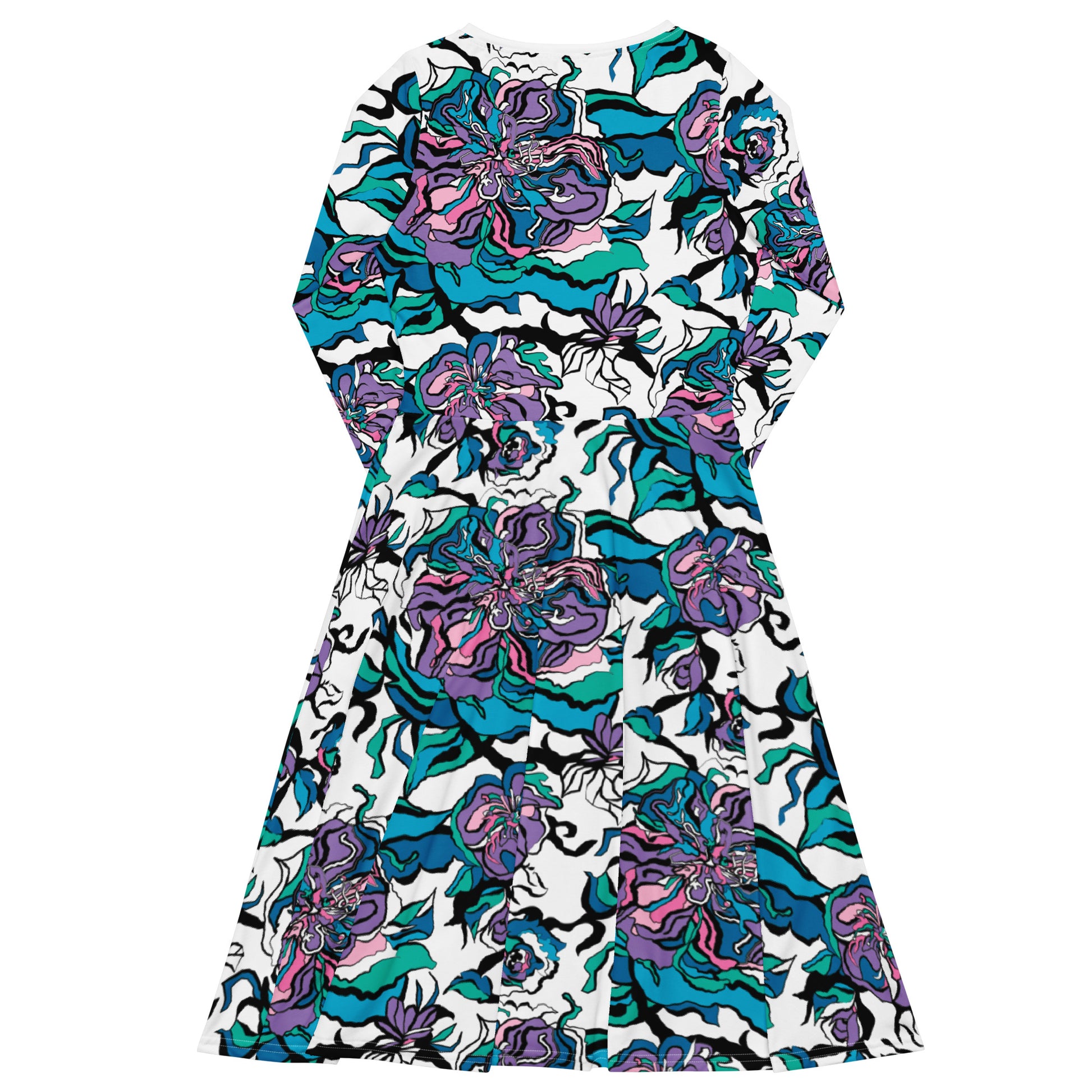 Midi dress - BLOOM RIOT blue white - Edgy floral print