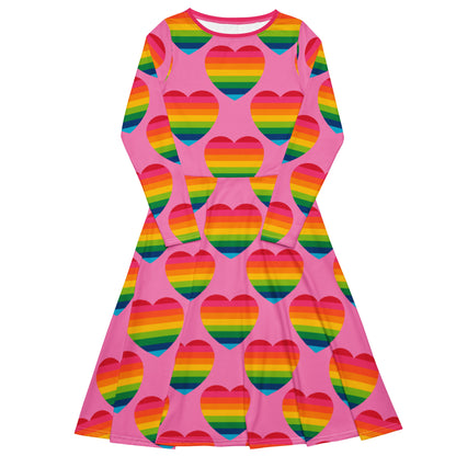 ELLIE LOVE rainbow pink - Midi dress with long sleeves and handy pockets