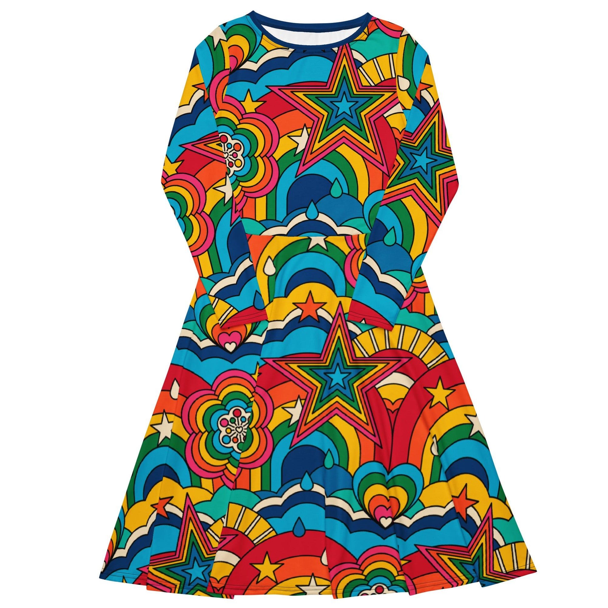 RAINBOW RAVE - Midi dress with long sleeves and handy pockets