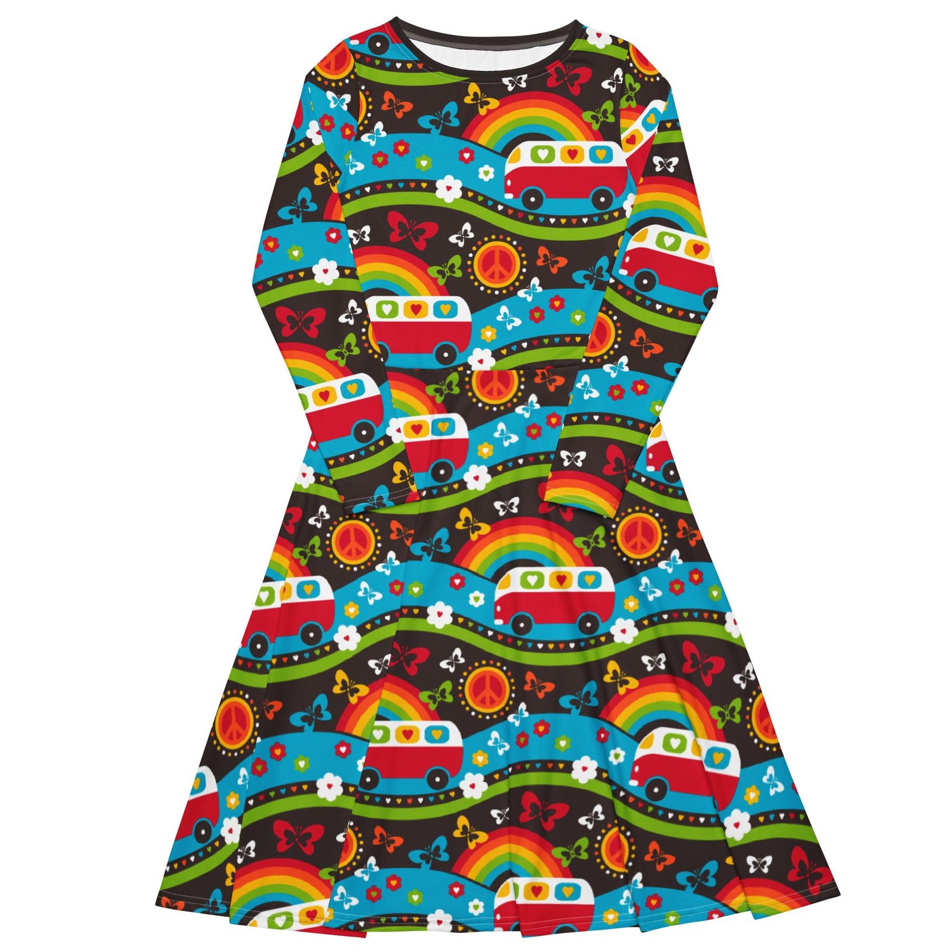HIPPIE DAY rainbow - Midi dress with long sleeves and handy pockets