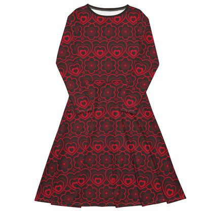 RAMONA redbrown - Midi dress with long sleeves and handy pockets