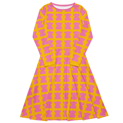 SWEET TEDDY pink yellow - Midi Dress With Pockets