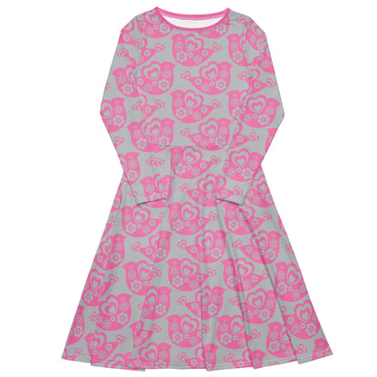 TWEET LOVE pink grey - Midi Dress With Pockets