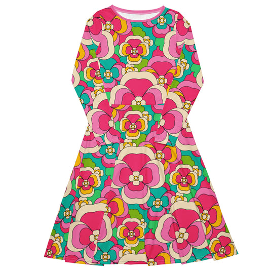 Midi dress - PANSY FANTASY pastel - Retro pansy print