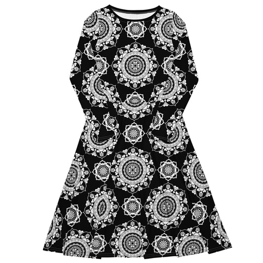 Midi dress - FOREVERMORE white black - Romantic flower and heart print