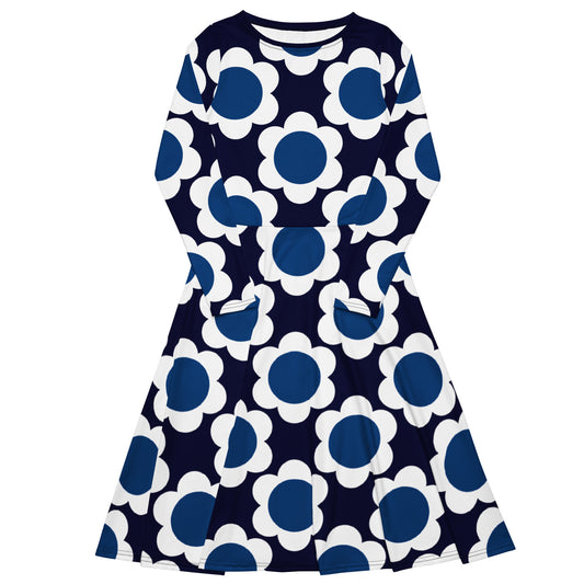 Midi dress - ELLIE blue white - Classic floral print