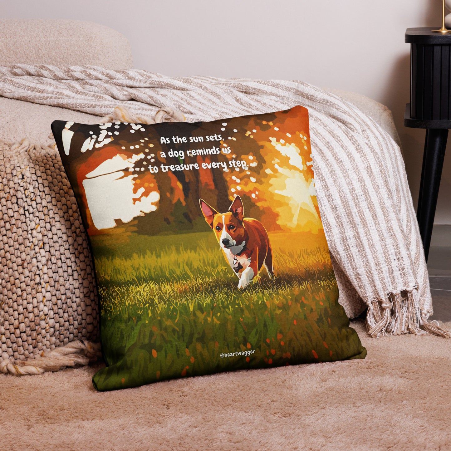 Pillow Case - As the sun sets, a dog reminds us to treasure every step