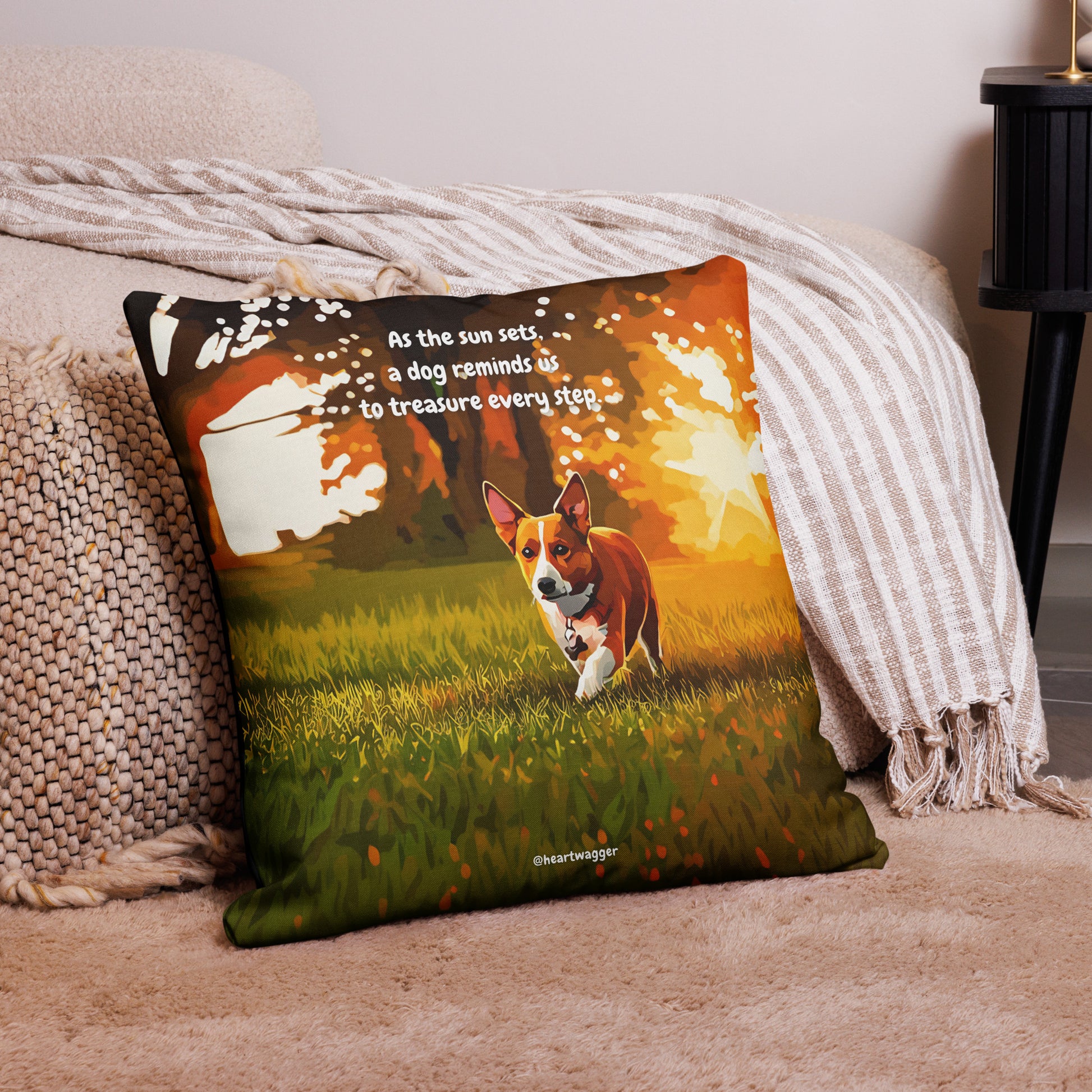Pillow Case - As the sun sets, a dog reminds us to treasure every step