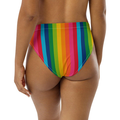 Bikini bottom with high waist (recycled) - RAINBOW STRIPE vertical - SHALMIAK