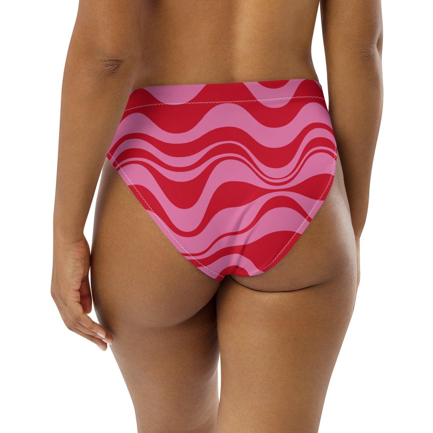 Bikini bottom with high waist (recycled) - WAVY red pink - SHALMIAK