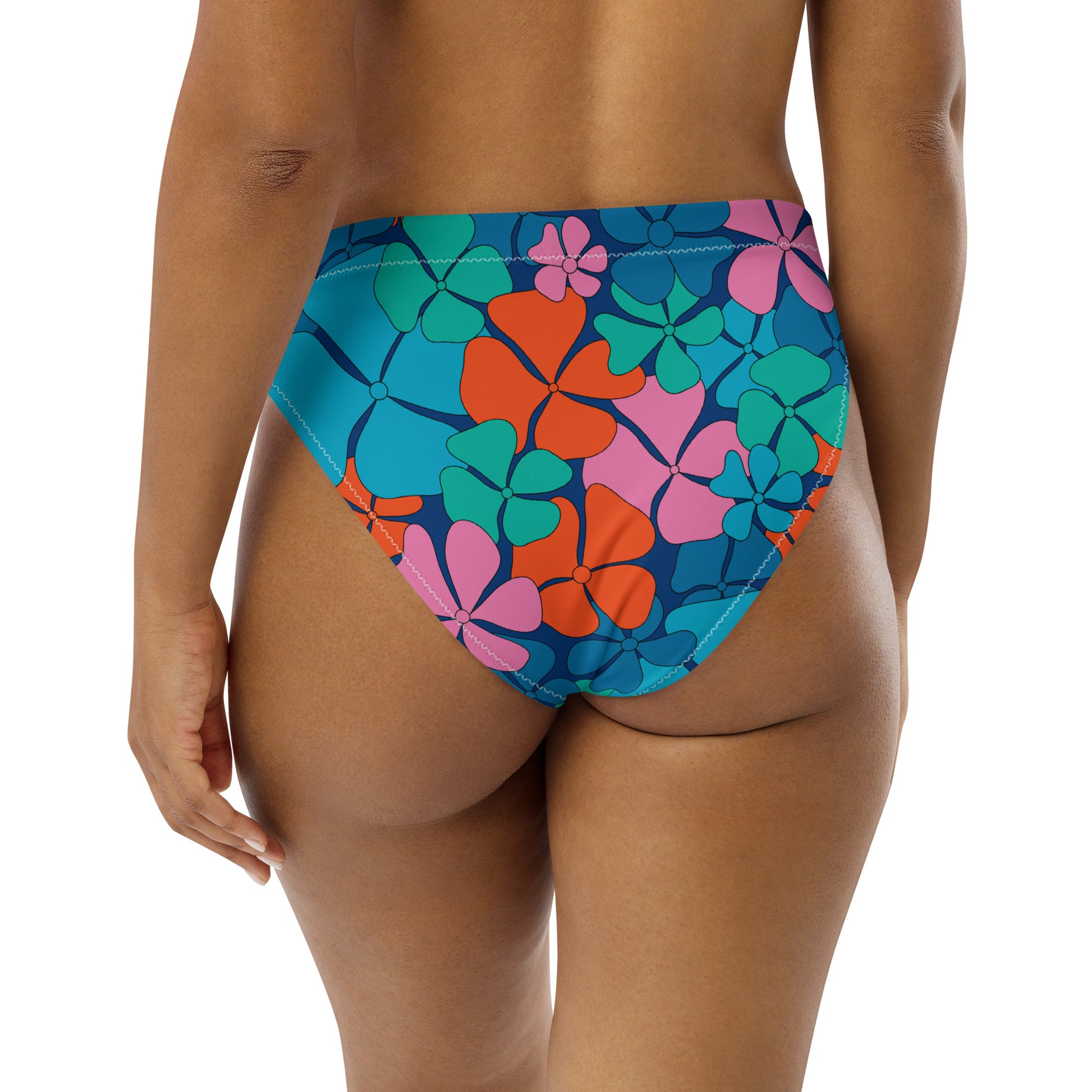 Bikini bottom with high waist (recycled) - ADELIE orange blue - SHALMIAK