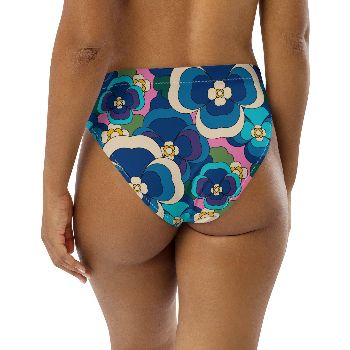 Bikini bottom with high waist (recycled) - PANSY FANTASY blue pink - SHALMIAK