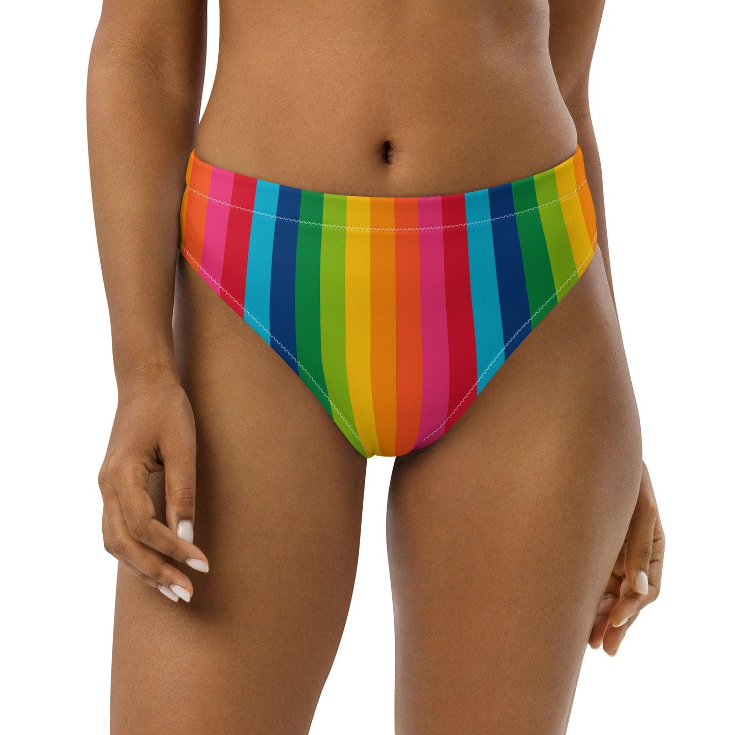 Bikini bottom with high waist (recycled) - RAINBOW STRIPE vertical - SHALMIAK