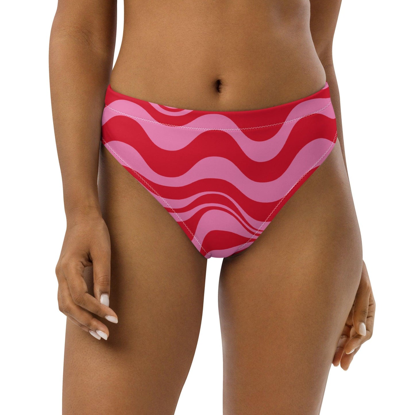 Bikini bottom with high waist (recycled) - WAVY red pink - SHALMIAK