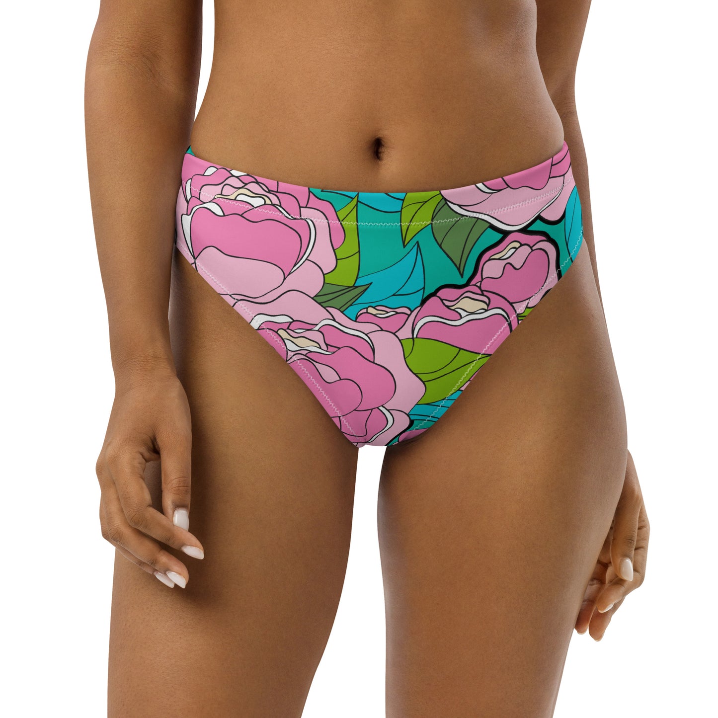 Bikini bottom with high waist (recycled) - BE MY ONLY pink turquoise - SHALMIAK