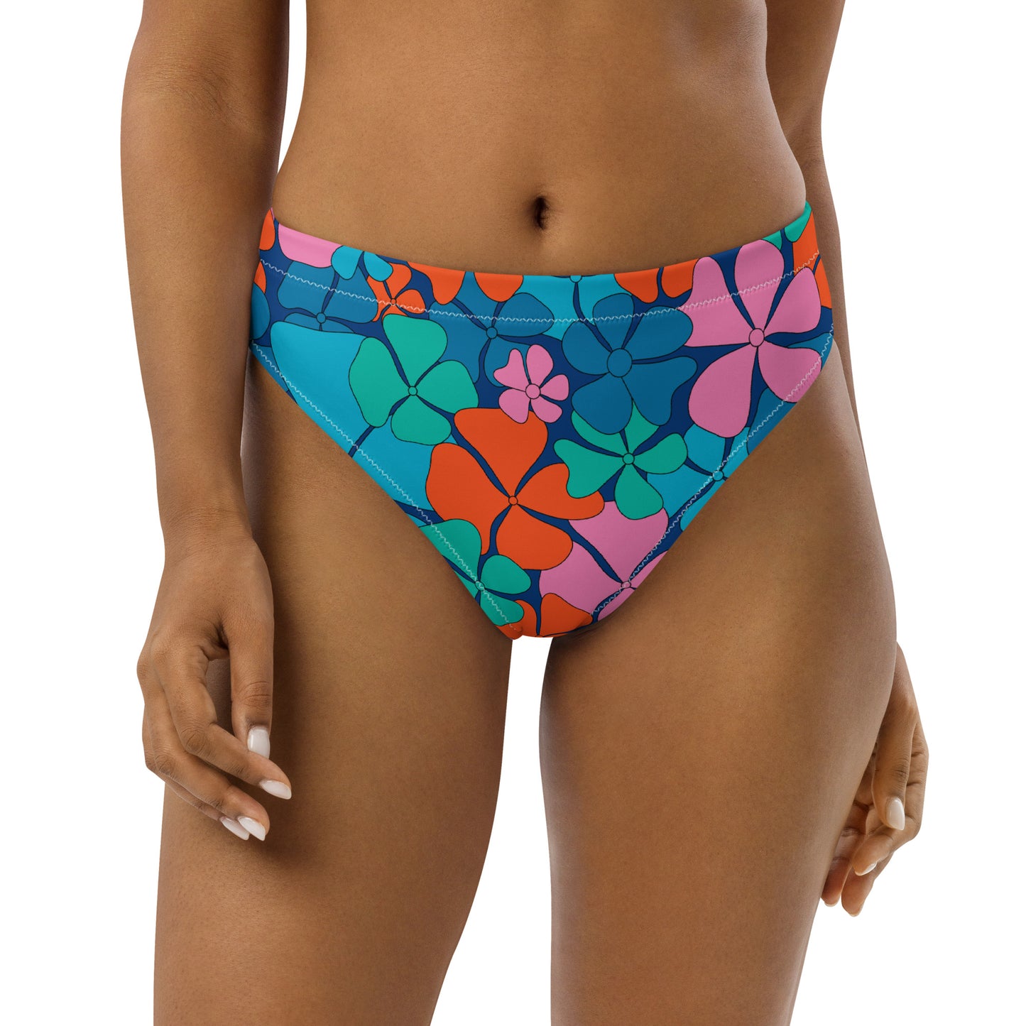 Bikini bottom with high waist (recycled) - ADELIE orange blue - SHALMIAK