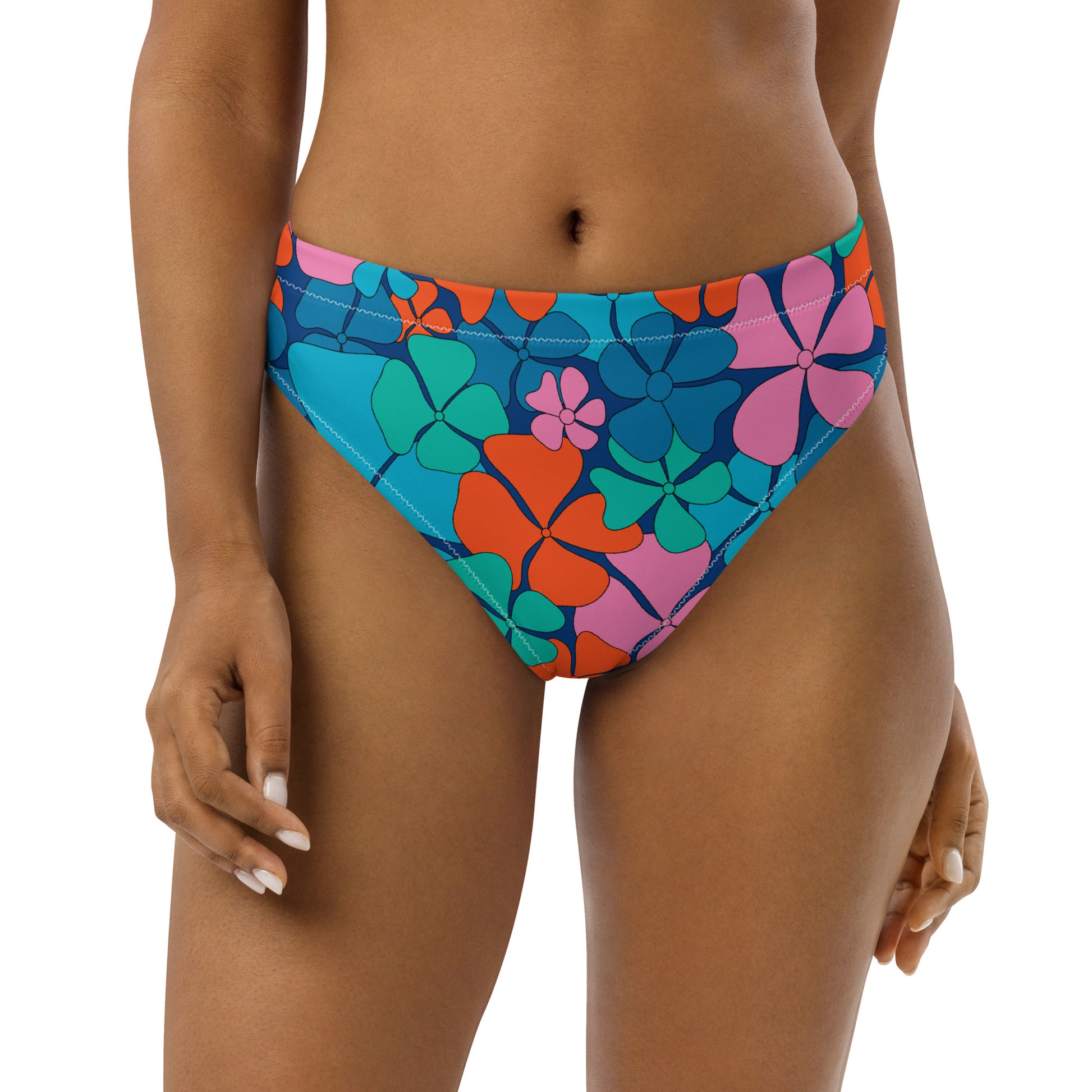 Bikini bottom with high waist (recycled) - ADELIE orange blue - SHALMIAK