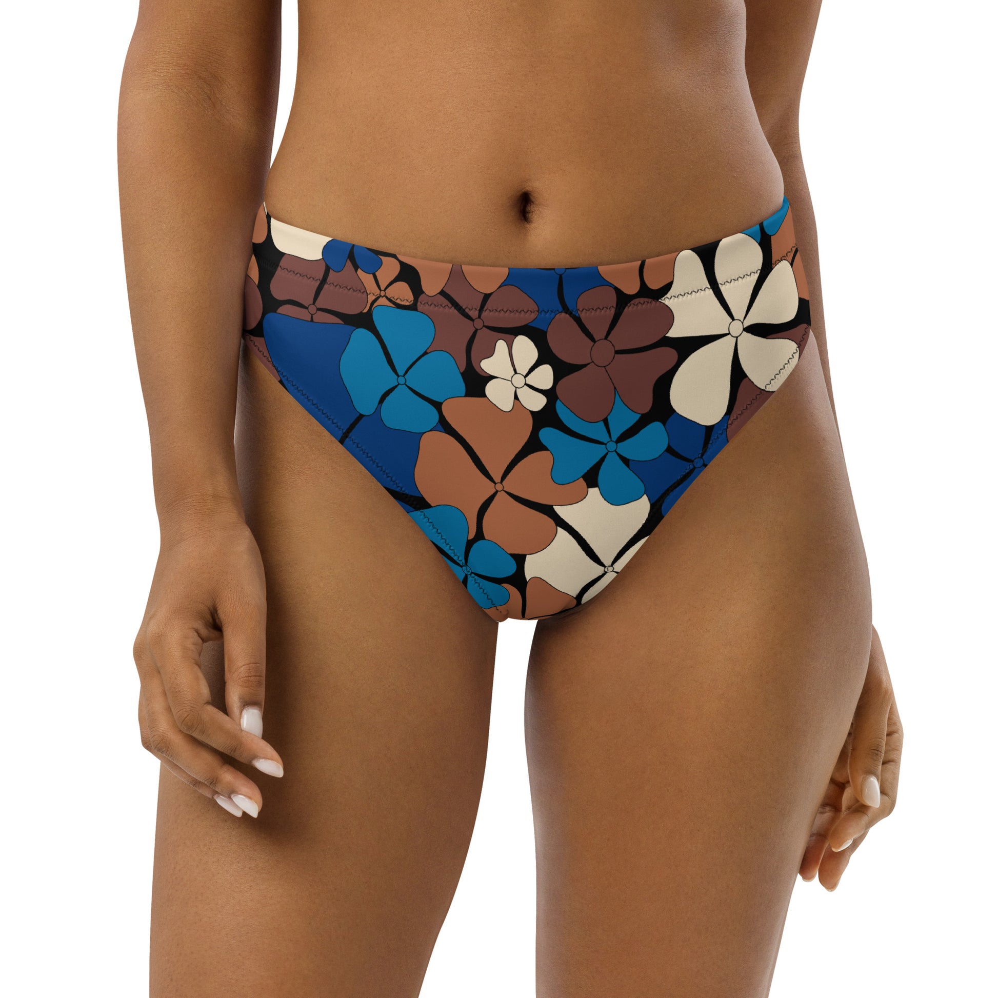 Bikini bottom with high waist (recycled) - ADELIE blue brown - SHALMIAK