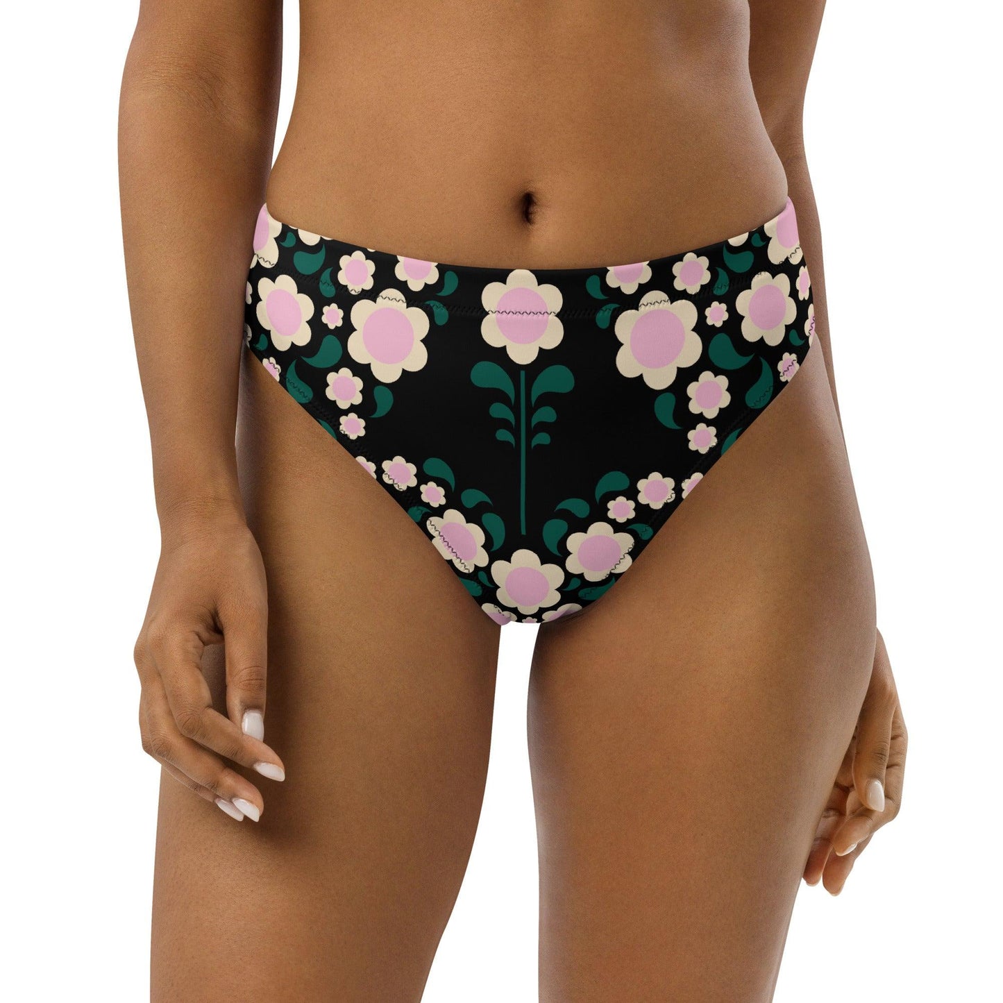 Bikini bottom with high waist (recycled) - HEARTBEAT pink black - SHALMIAK