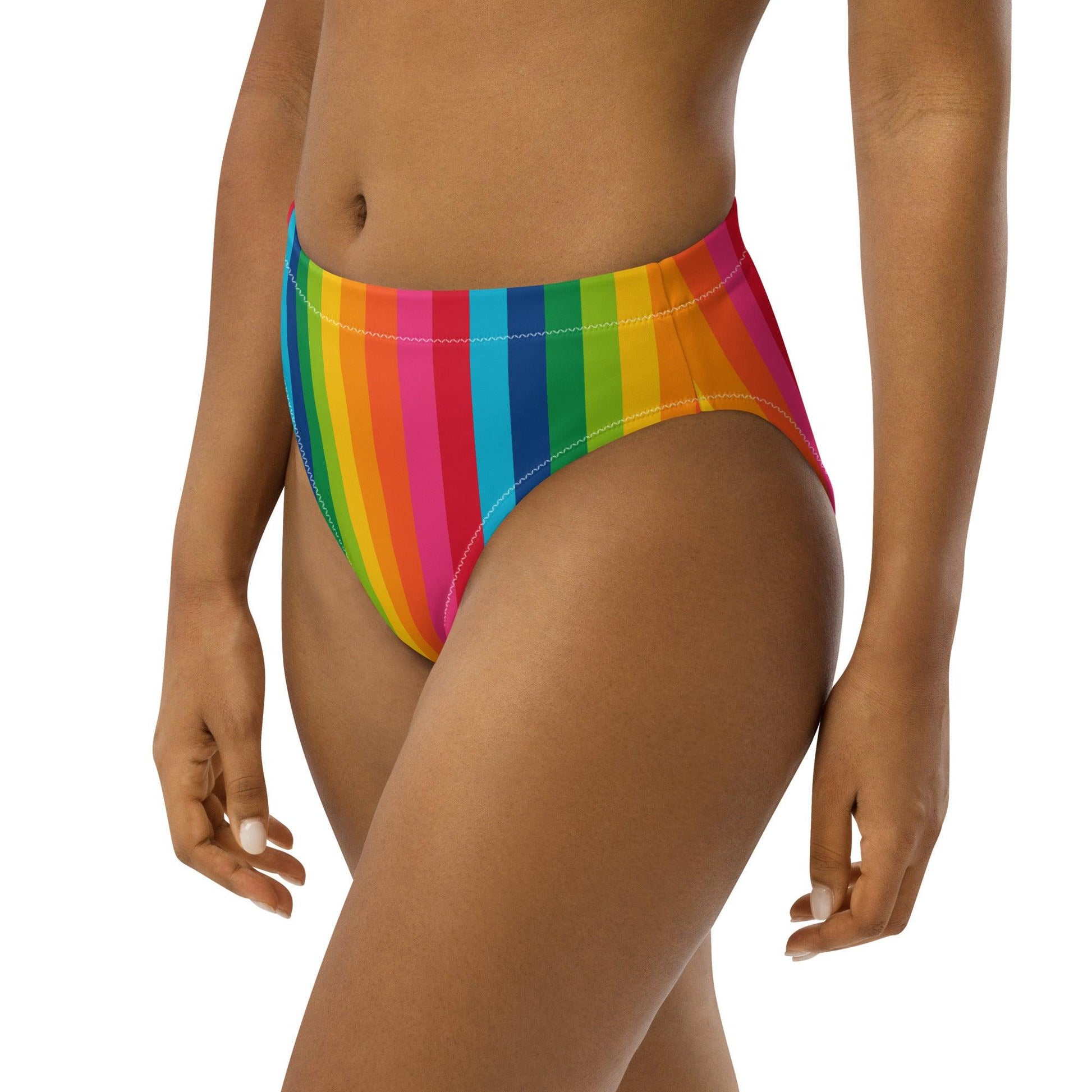 Bikini bottom with high waist (recycled) - RAINBOW STRIPE vertical - SHALMIAK