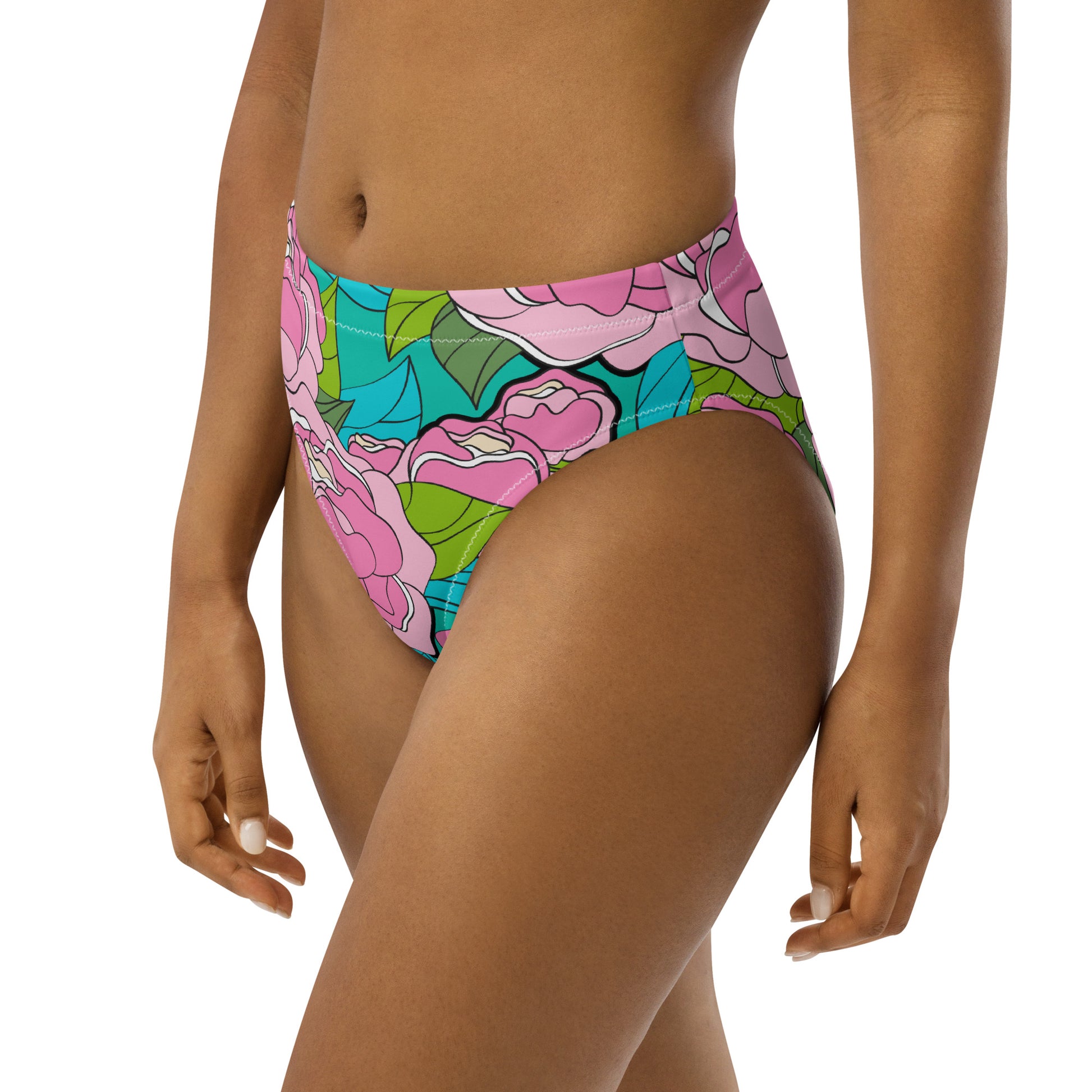 Bikini bottom with high waist (recycled) - BE MY ONLY pink turquoise - SHALMIAK