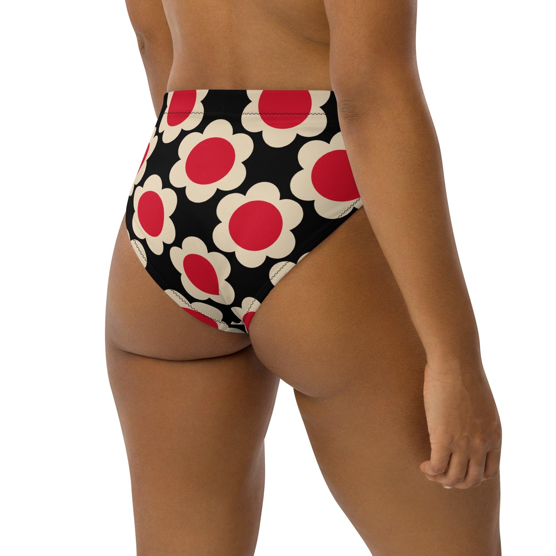 Bikini bottom with high waist (recycled) - ELLIE red black - SHALMIAK