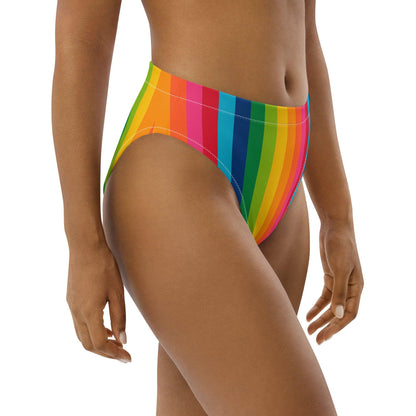 Bikini bottom with high waist (recycled) - RAINBOW STRIPE vertical - SHALMIAK