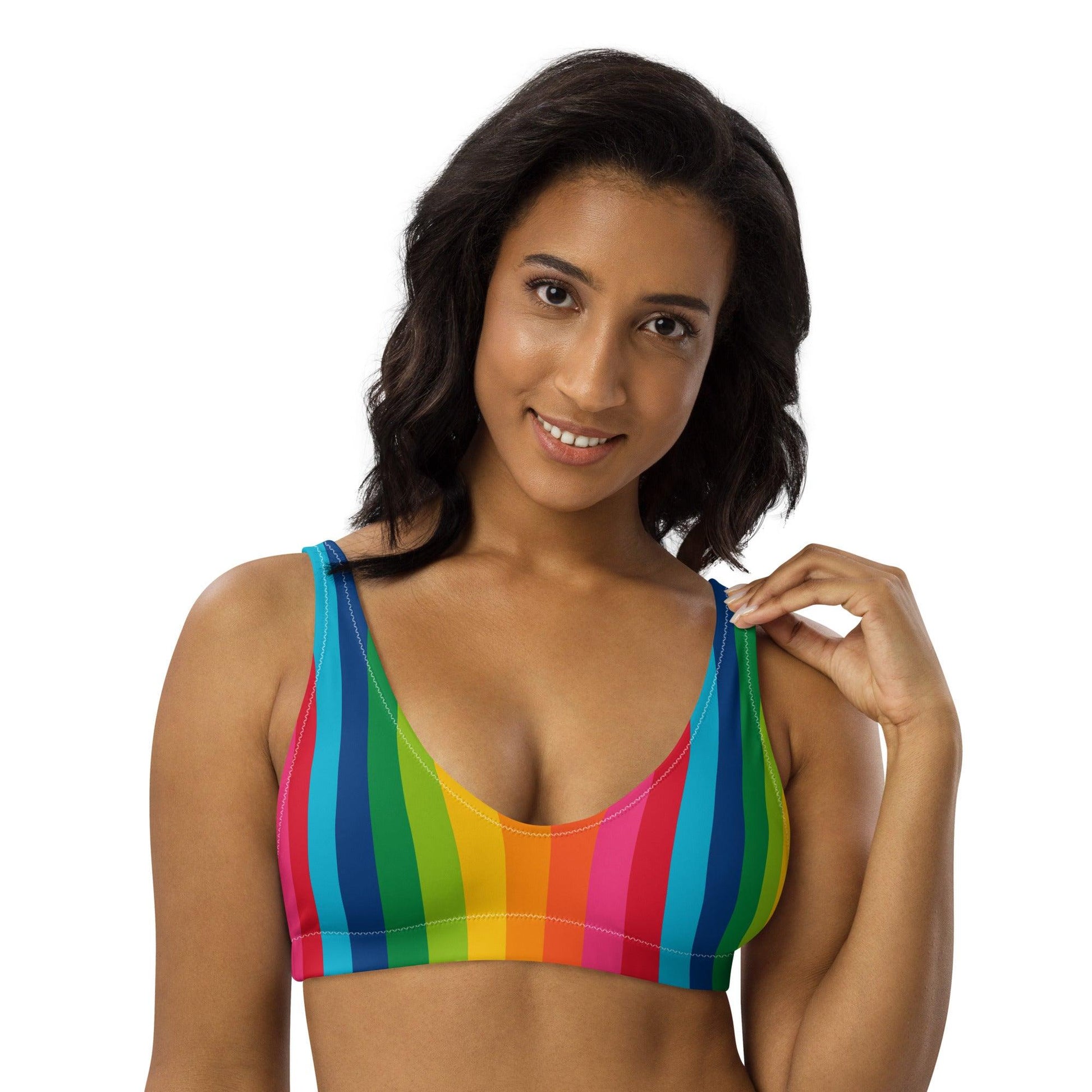 Bikini top (recycled) - RAINBOW STRIPE vertical - SHALMIAK