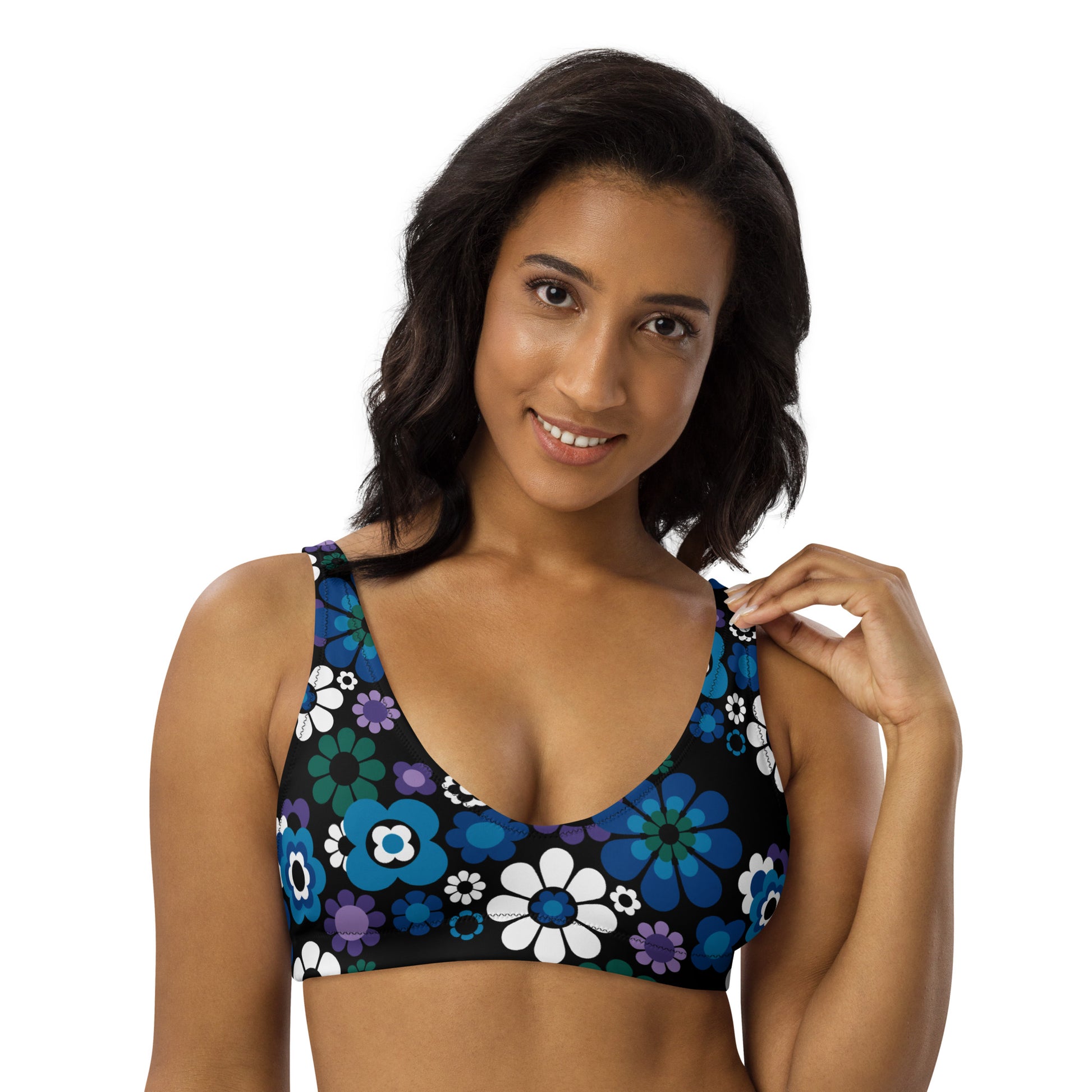 Bikini top - FLOW-POW blue - Funky flower power print 3XL