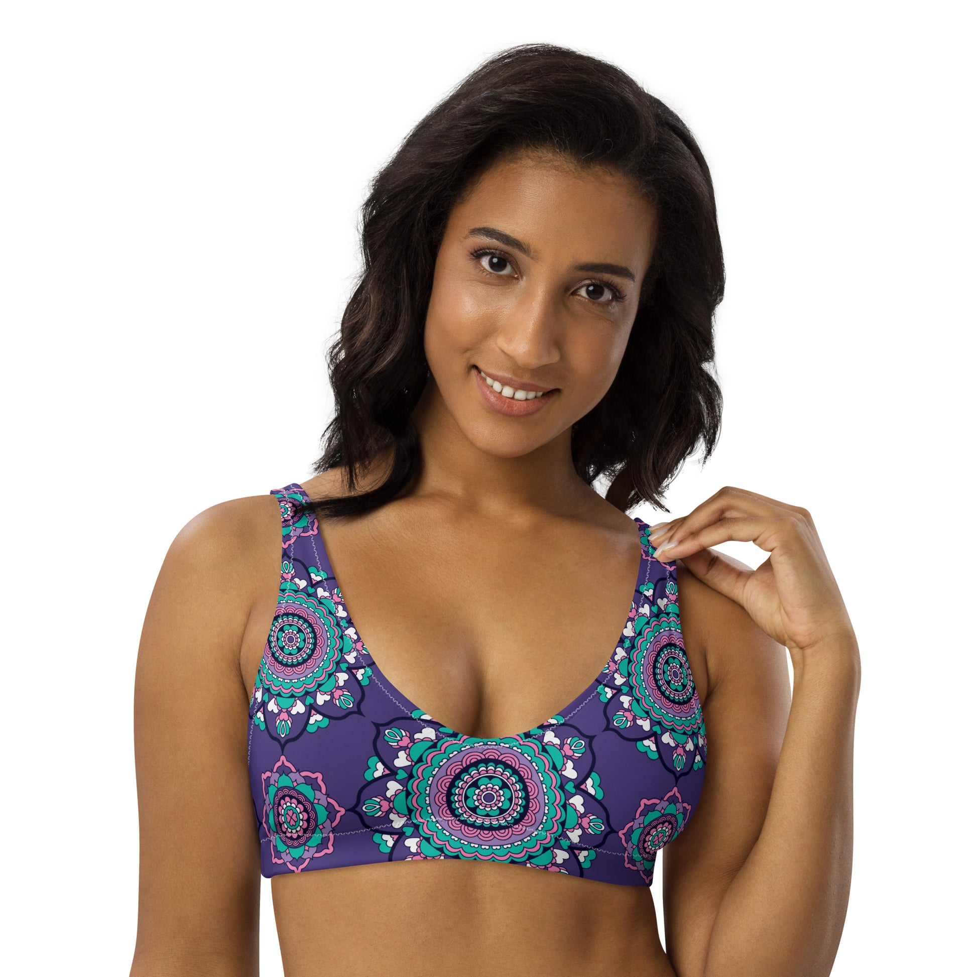 Bikini top - FOREVERMORE summer violet - Romantic flower and heart print 3XL