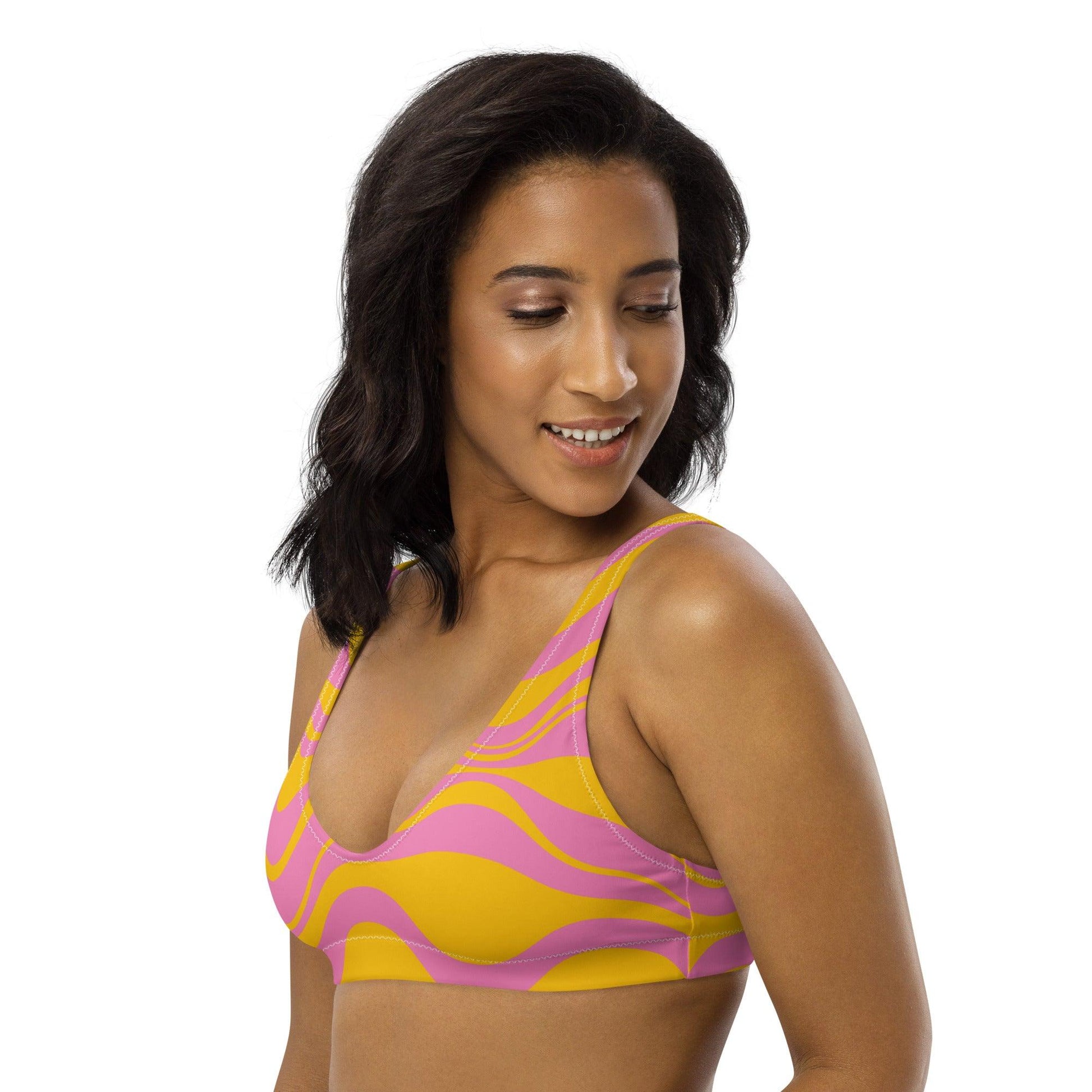 Bikini top (recycled) - WAVY pink yellow - SHALMIAK