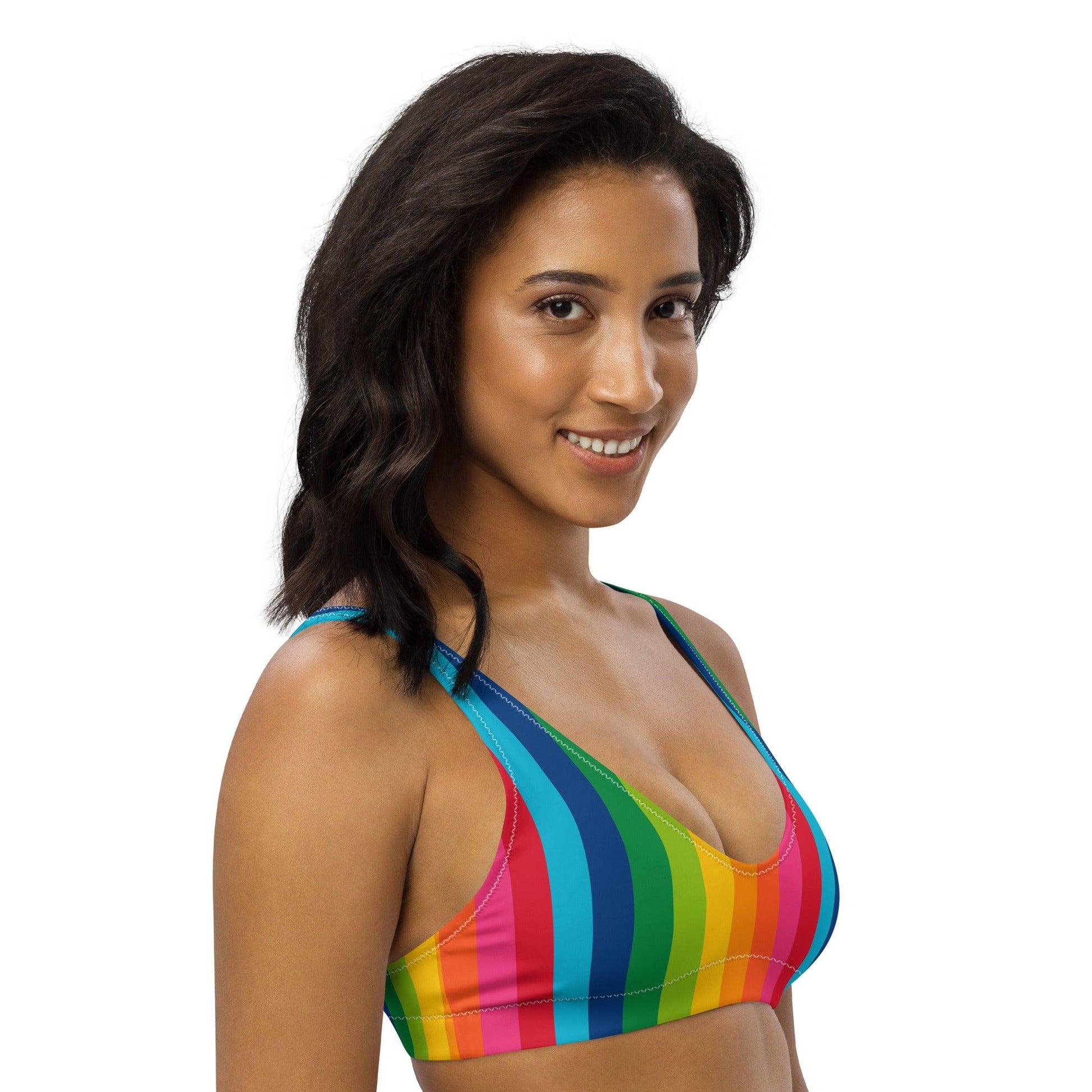 Bikini top (recycled) - RAINBOW STRIPE vertical - SHALMIAK