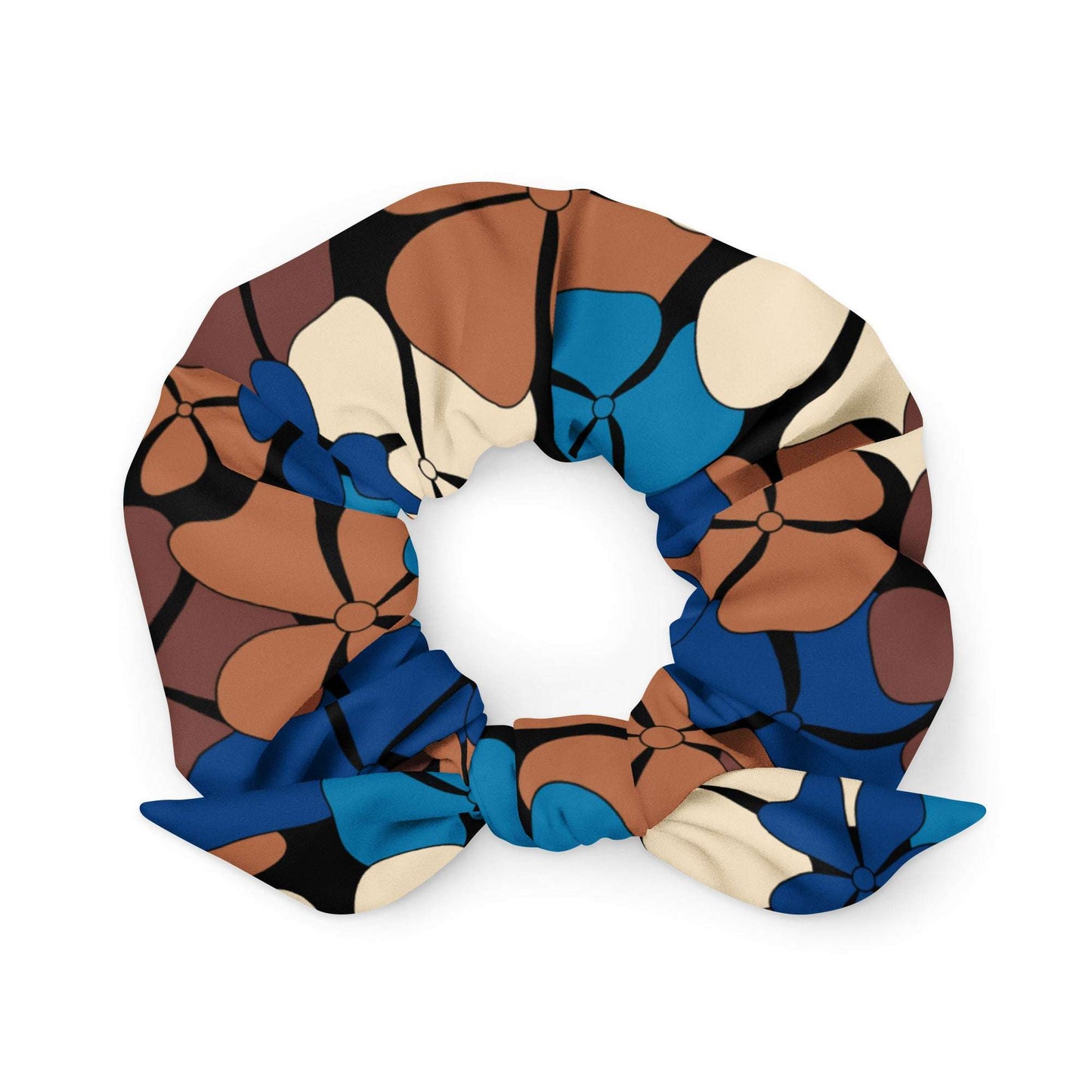 Scrunchie - ADELIE blue brown - Wild Floral Print