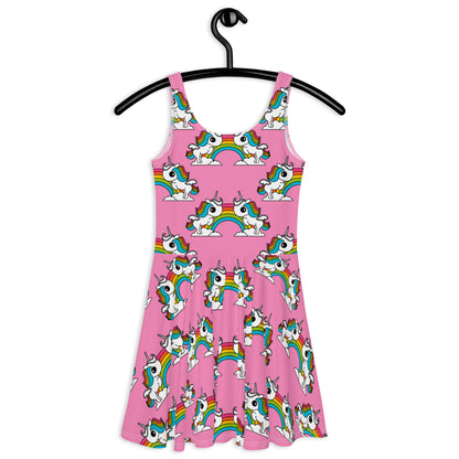 UNIQUE pink - Skater Dress with unicorns and rainbows