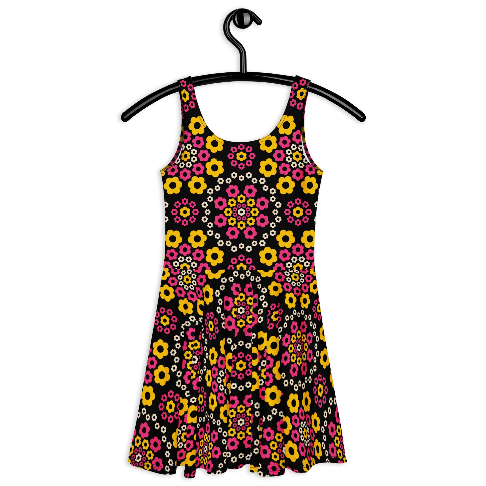 Skater dress - YESTERDAY pink yellow - Graphic retro floral print