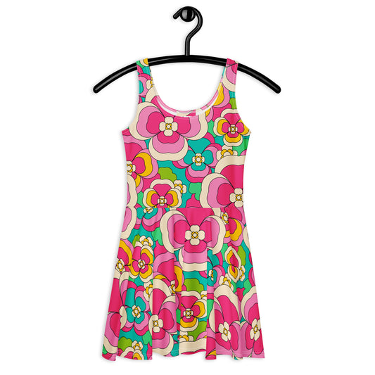 Skater dress - PANSY FANTASY pastel - Retro pansy print