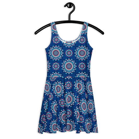Skater dress - FOREVERMORE summer blue - Romantic flower and heart print