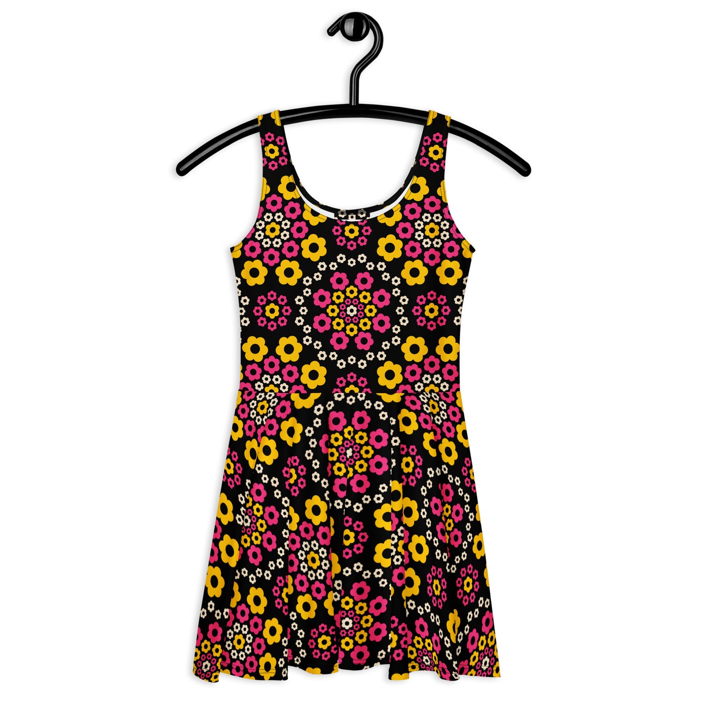 Skater dress - YESTERDAY pink yellow - Graphic retro floral print 3XL