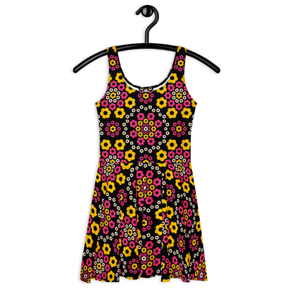 Skater dress - YESTERDAY pink yellow - Graphic retro floral print 3XL