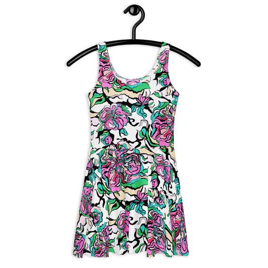 Skater dress - BLOOM RIOT pink white - Edgy floral print 3XL