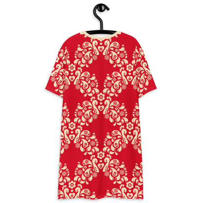 PEACOCK LOVE red - T-shirt dress