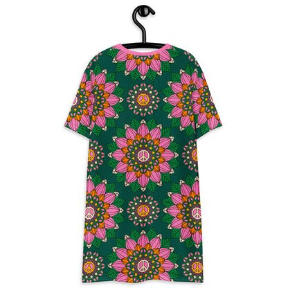 BLOOM WITH PEACE pink green - T-shirt dress