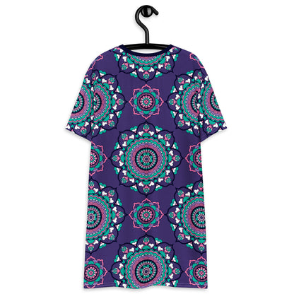 T-shirt dress - FOREVERMORE summer violet - Romantic flower and heart print