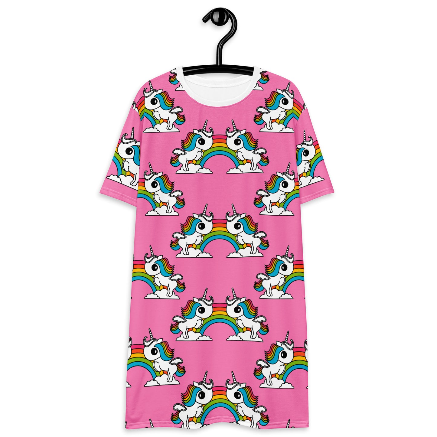 UNIQUE pink - T-shirt dress with unicorns and rainbows