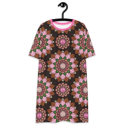 BLOOM WITH PEACE pink brown - T-shirt dress